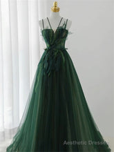 Dark Green Long Beaded A-line Evening Dress Party Dress, Green Prom Dress